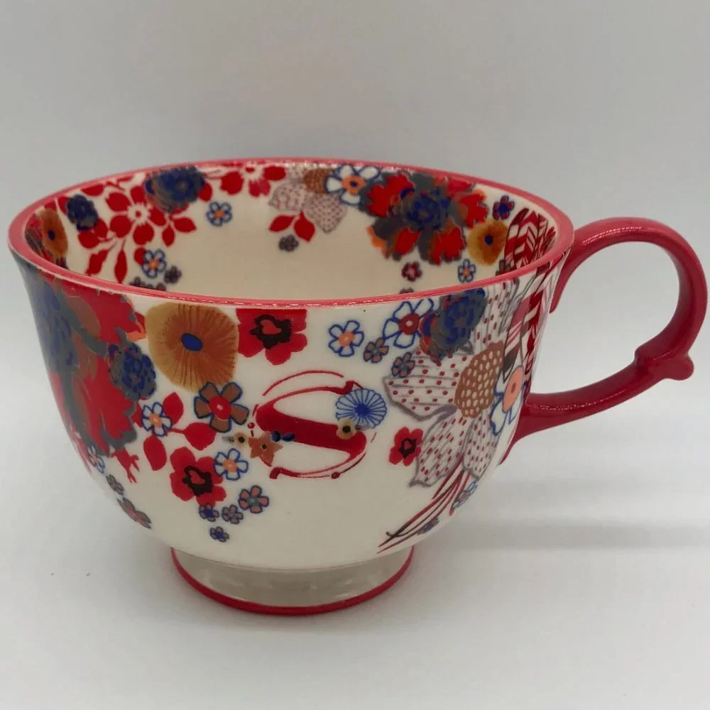 NWT Anthropologie Tea Time Monogram Mug with "S" Initial Red White Stoneware - Picture 2 of 4